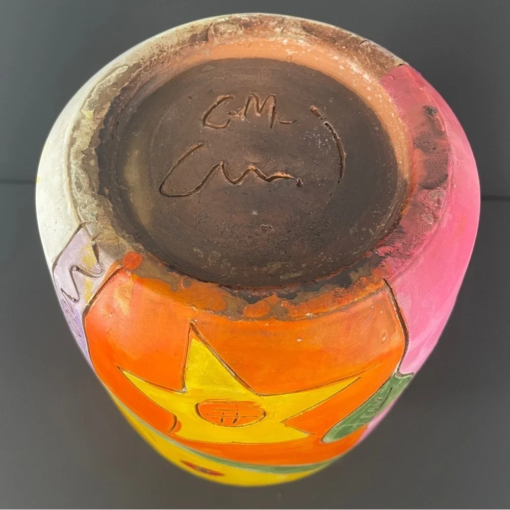 Colorful Ceramic Vase with Sun Design